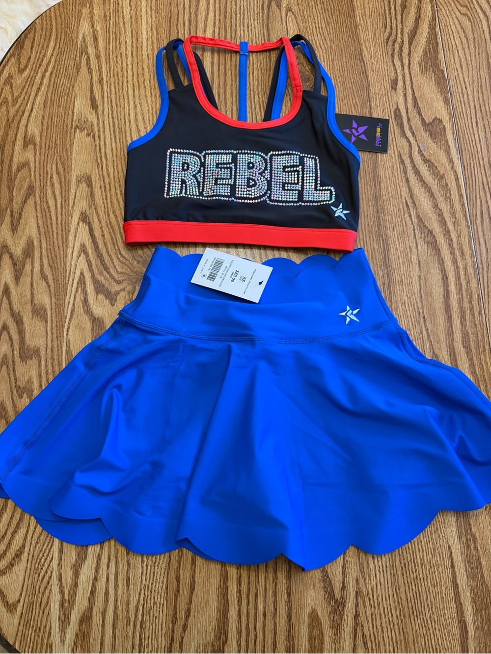 Rebel Rhinestone Sports Bra & Royal Blue Skirt Set